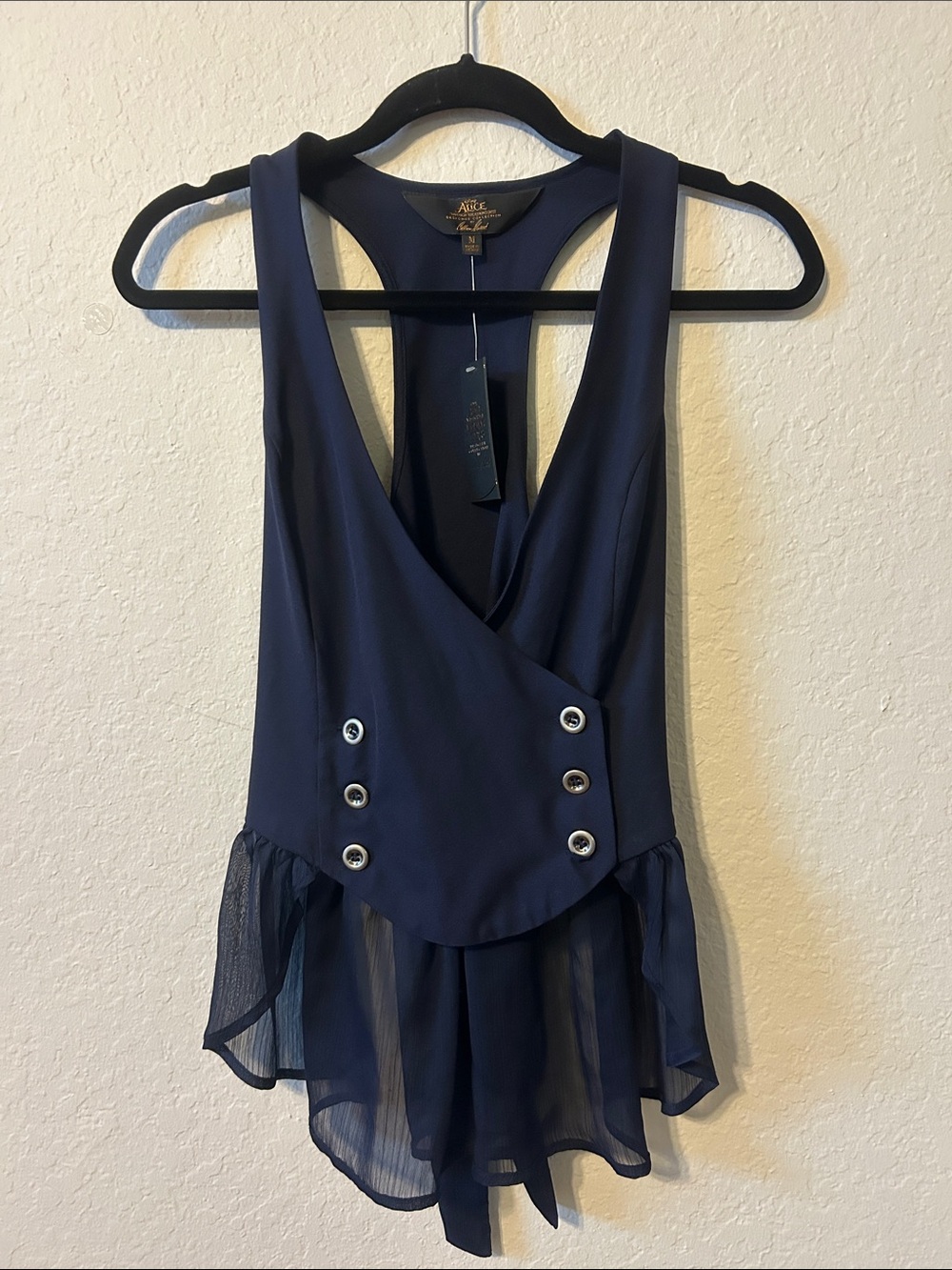 Disney Alice Through the Looking Glass Designer Collection Navy Vest Top – M